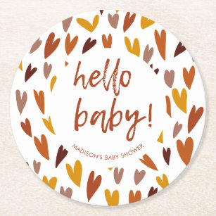 Modern Hearts Gender Neutral Baby Shower Party Round Paper Coaster