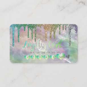 Modern Hearts Glitter Drips Holographic Pearl Loyalty Card