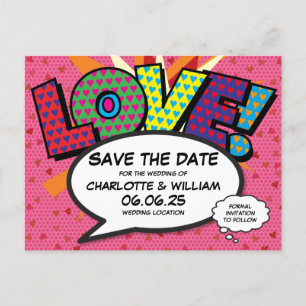 Modern Hearts Love Fun Comic Wedding Save The Date Announcement Postcard