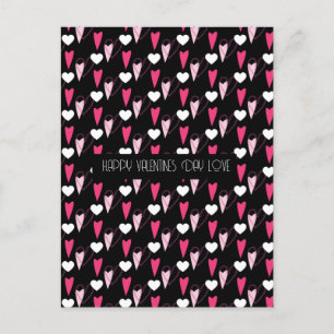 Modern Hearts Mixed Pattern Valentines Day Postcard
