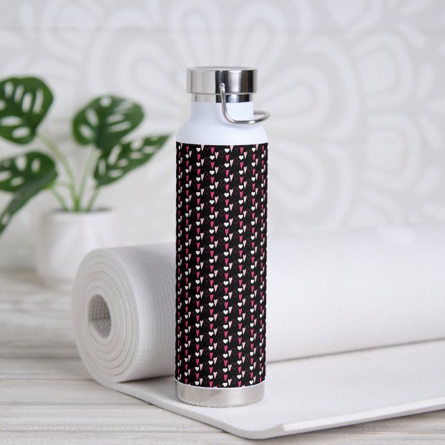 Modern Hearts Mixed Pattern Valentines Day Water Bottle (Yoga)