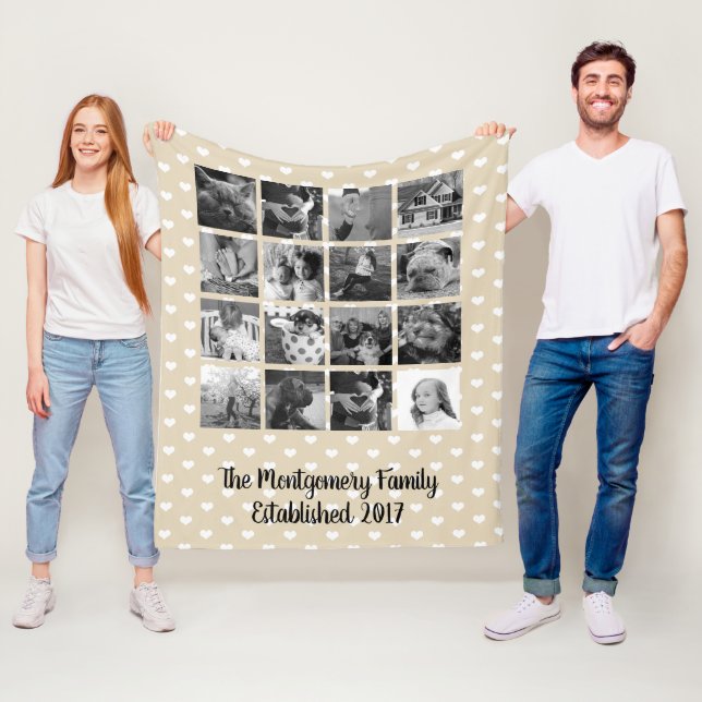 Modern Hearts Pattern 16  B & W Family Photo Fleece Blanket (In Situ)