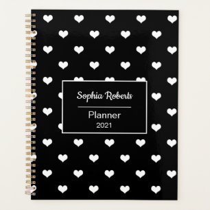 Modern hearts pattern black personalized planner