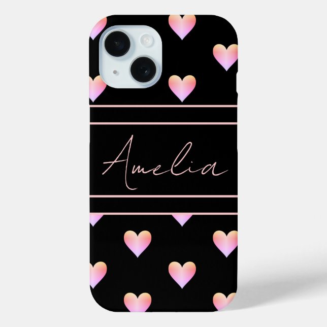 Modern Hearts Pattern Black Pink Personalized Case-Mate iPhone Case (Back)