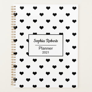 Modern hearts pattern black & white personalized planner