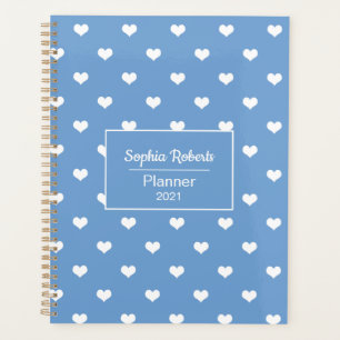 Modern hearts pattern blue personalized planner