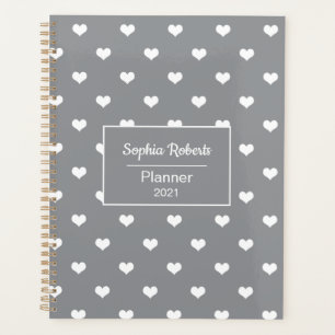 Modern hearts pattern grey personalized planner
