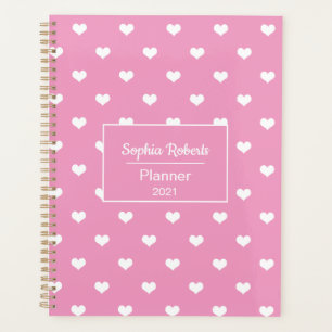 Modern hearts pattern pink personalized planner