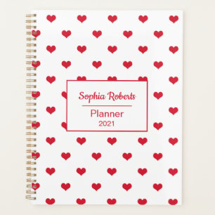 Modern hearts pattern red & white personalized planner
