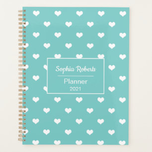 Modern hearts pattern turquoise personalized planner