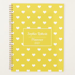 Modern hearts pattern yellow & white personalized planner