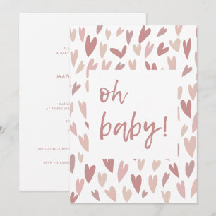 Modern Hearts Pink Girl Oh Baby Shower Invitation