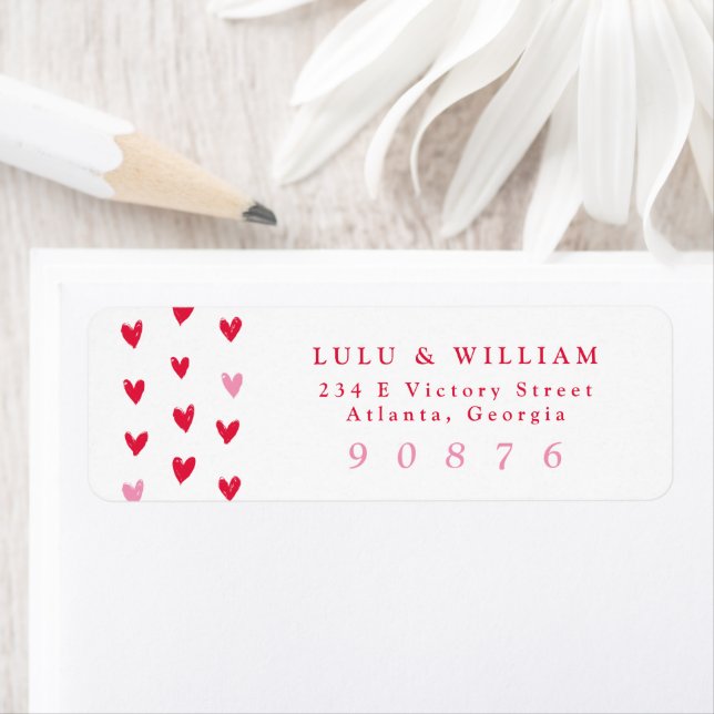 Modern Hearts Pink & Red Hand Drawn Return Address (Insitu)