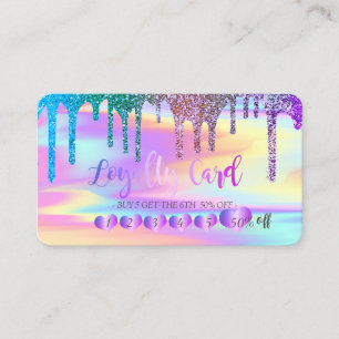 Modern Hearts Rainbow Glitter Drips Holographic Loyalty Card