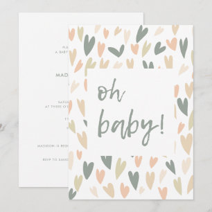 Modern Hearts Sage Gender Neutral Baby Shower Invitation