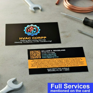 Modern Heating & Cooling Logo Services, Black HVAC Business Card