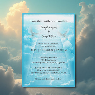 modern heaven stairway holy matrimony invitation