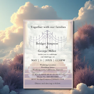 modern heaven stairway holy matrimony invitation