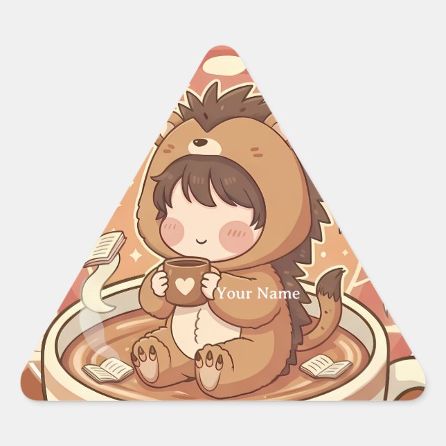 Modern Hedgehog Coffee Triangle Tech Decal Sticker (Front)