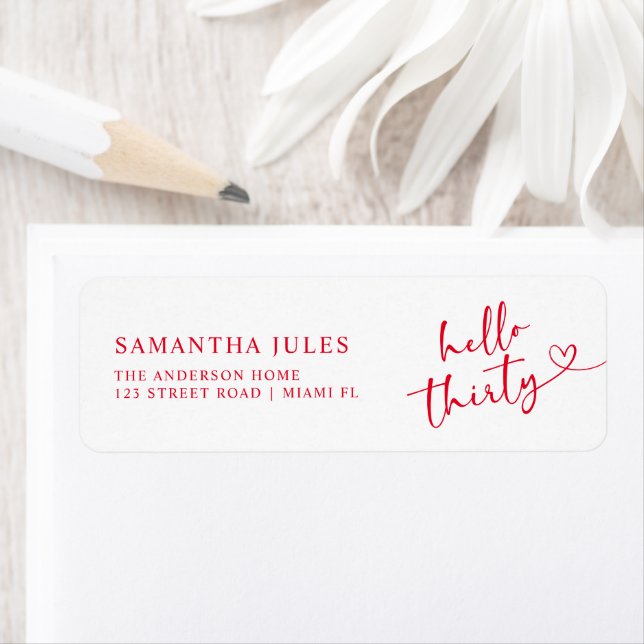 Modern Hello 30th Birthday Return Address (Insitu)