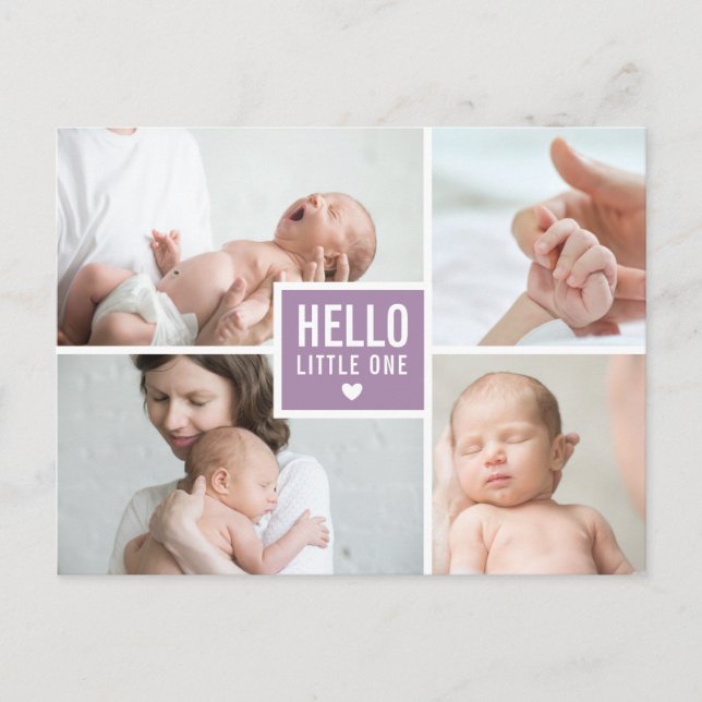 Modern Hello and Birth Announcement Photos Postcard (Front)