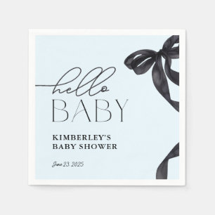 Modern Hello Baby Black Bow Baby Shower Napkin
