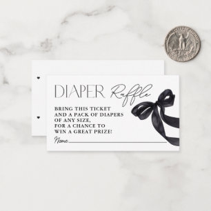 Modern Hello Baby Black Bow Shower Diaper Raffle Card