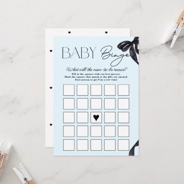 Modern Hello Baby Bow Baby Shower Baby Bingo Card (Front/Back In Situ)
