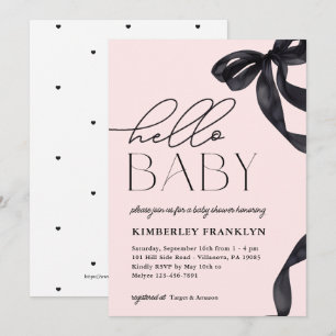 Modern Hello Baby Bow Girl Baby Shower Invitation