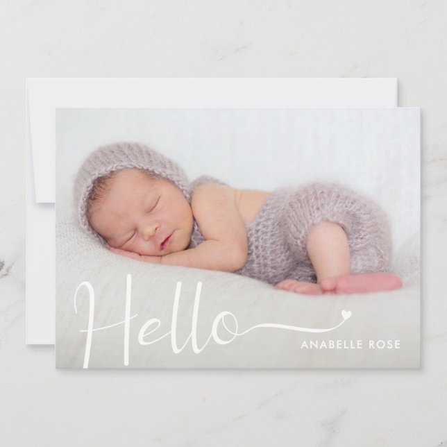 Modern Hello Baby Photo Birth Announcement (Front)