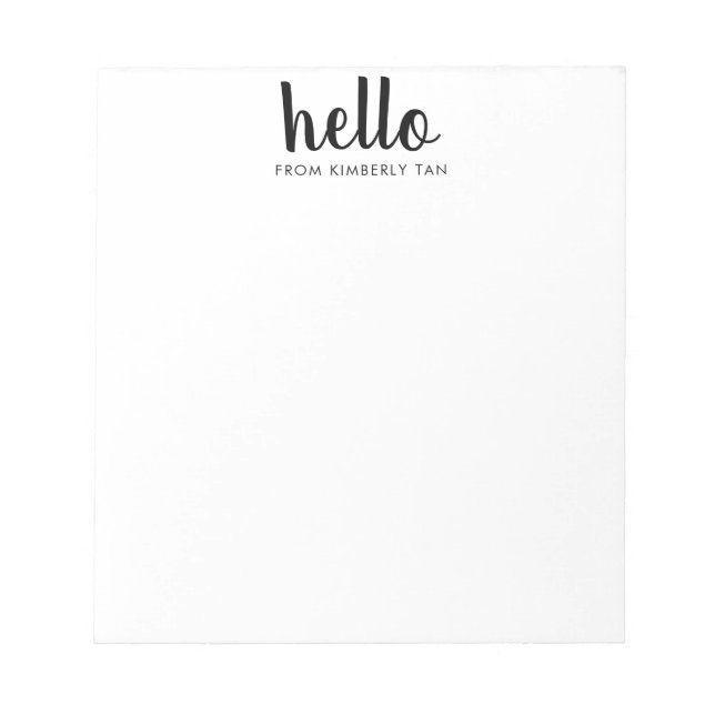 Modern HELLO Bold Script Black Chic Typography Notepad (Front)