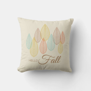 Modern Hello Fall Leaves Multicolored Script Throw Pillow