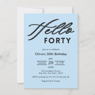 Modern Hello Fifty Black & White 50th Birthday Invitation