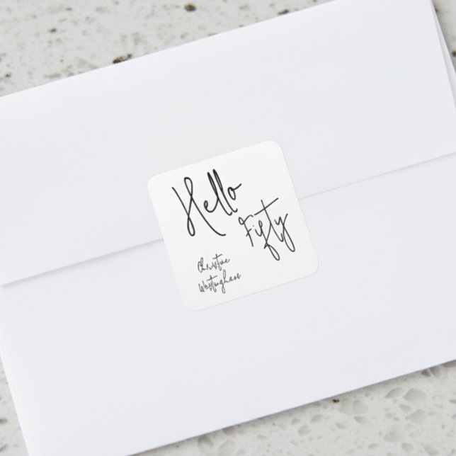 Modern Hello Fifty Script 50th Birthday Party  Square Sticker (Creator Uploaded)