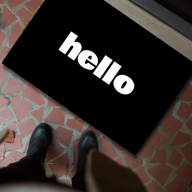 Modern HELLO Fun Simple Minimalist Typography Doormat (Add style to your stoop with this modern, minimal, fun "hello" doormat in black and white!)