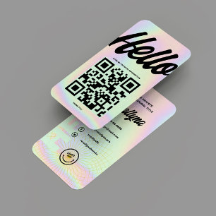 MODERN HELLO MONOGRAM LOGO HOLOGRAPHIC QR  BUSINESS CARD