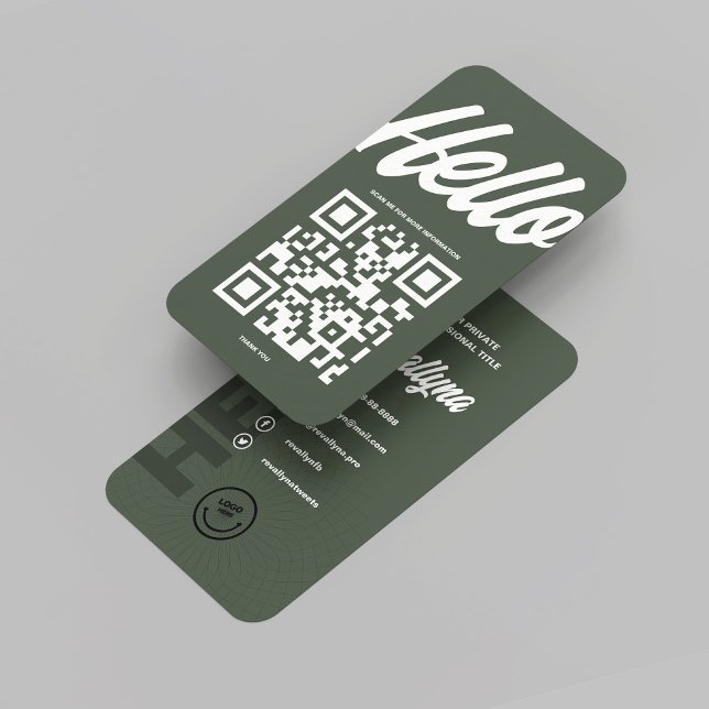 MODERN HELLO MONOGRAM LOGO MOSS GREEN QR CODE BUSINESS CARD (MODERN HELLO MONOGRAM LOGO MOSS GREEN QR CODE BUSINESS CARD
)