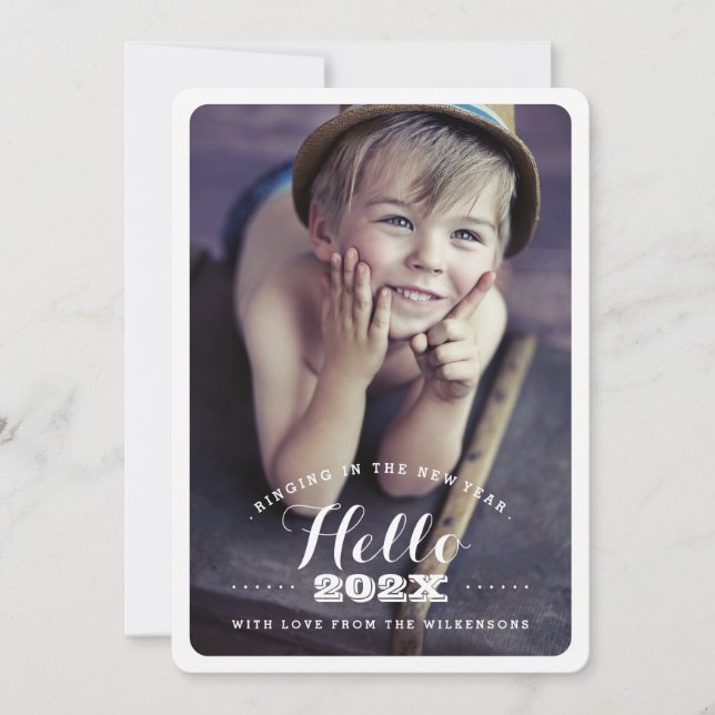 Modern Hello New Year Holiday Two Photo Card (Front)