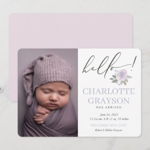 Modern Hello Photo Baby Birth Announcement Card
