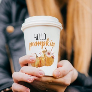 Modern Hello pumpkin Orange Pumpkin With Flowers Paper Cups