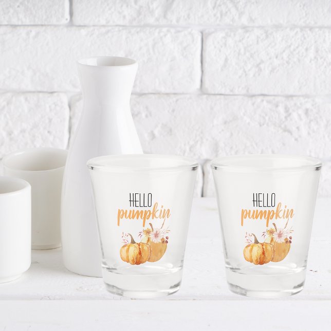 Modern Hello Pumpkin Orange Pumpkin With Flowers Shot Glass (Creator Uploaded)