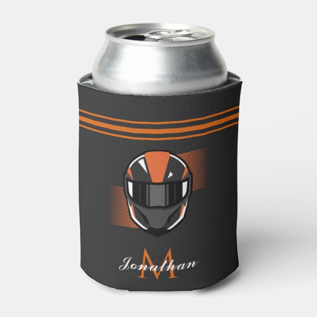 Modern Helmet Racing Motorcross Custom Name Black  Can Cooler (Can Front)