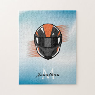 Modern Helmet Racing Motorcross Custom Name Ombre  Jigsaw Puzzle
