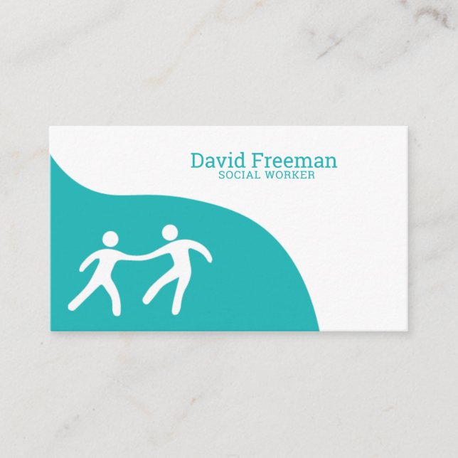 Modern Help Blue and White Social Work Business Card (Front)