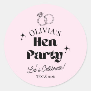 Modern Hen Party Custom Name   Baby Pink Classic Round Sticker