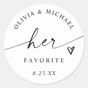 Modern Her Favourite Handwriting Wedding Treat Bag Classic Round Sticker