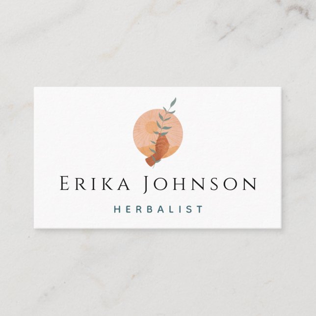 Modern Herbalist Hand Holding a Plant Trendy Cool  Business Card (Front)