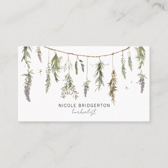 Modern Herbalist Plants Watercolor Business Card (Front)