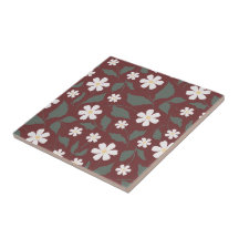 Modern Heritage Daisy Floral Dark Red & Green