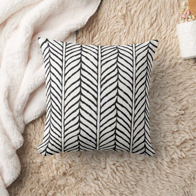 Modern Herringbone pattern black and white Throw Pillow (Blanket)